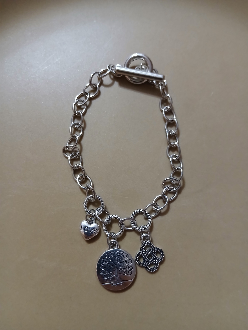 Silver-Tone Charm Bracelet with Tree, Clover & Love Charms
